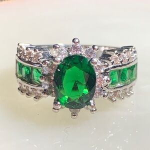 18KGF Green Crystal 18KT Gold Filled Cocktail Ring Size 8